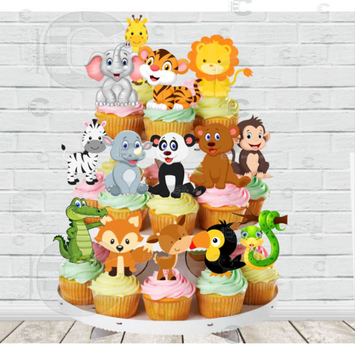 Mezrkuwr 25 Stück Tiere Cupcake Deko – Dschungel & Safari Motive Für Kindergeburtstag