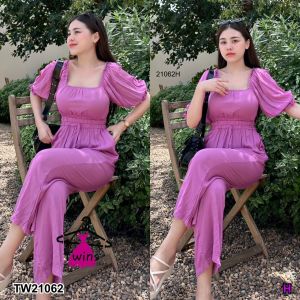 S21062 Set เสื้อครอปแขนตุ๊กตา+กางเกงขายาว