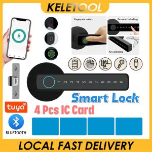 5 in 1 Smart Door Lock Remote Unlock Fingerprint Handle Lock with TUYA APP  Electronic Combination Smart Door Lock