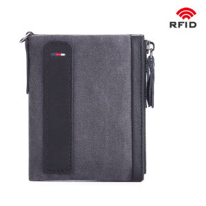 Bowen Dompet Uang Lipat Zipper Pria Wanita RFID Tebal Bahan Kulit Sapi Asli Dengan Rantai 6022-6
