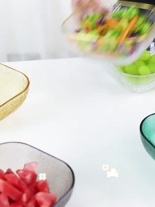 FFBH Phnom Penh Square Glass Bowl Tableware Household Fruit Bowl Dessert Salad Bowl Japanese Noodle Bowl Tableware Soup Bowl 3H4K8