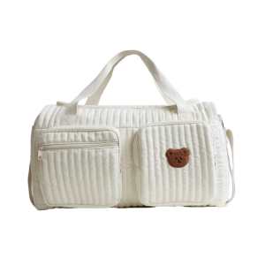 กระเป๋าถือปักลายหมีความจุขนาดใหญ่กระเป๋าสำหรับแม่ผ้าอ้อมขวดแบบพกพากล่องจัดระเบียบผ้าอ้อม