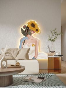 Tranh Đèn Led Mẫu Cô Gái Tráng Gương Trang trí Phòng Khách/ Phòng Ngủ/ Cửa hàng /Spa/ Shop Thời Trang/Tặng Quà