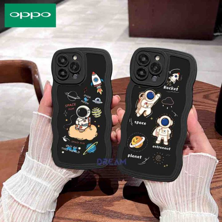 Gh03 Softcase Gelombang Hitam Motif Astronot Lucu Oppo A15 A16 A16k A16e A17 A17k A1k A3s A5 7073