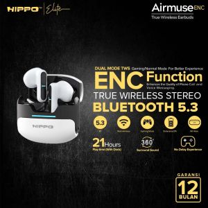 Hippo TWS ENC Airmuse Bluetooth 5.3 True Wireless Stereo HiFi Sound Volume Control With Mic Earbuds