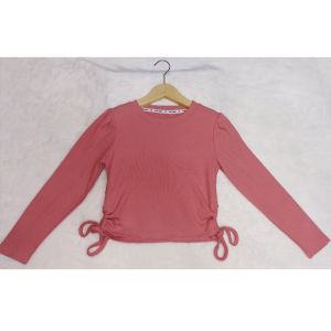 LNR Shop Girls Autumn T-Shirt Atasan Kaos Blouse Untuk Anak Perempuan Lengan Panjang dengan Tali Serut di Bawah Kanan Kiri Sweater Baju Jalan Jalan Santai Fashion Knit Musim Gugur Musim Semi Kaus Leher Bulat Elastis Korea