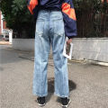 Denim Loose Slim Fit Distressed Washed Outdoor Casual Elastic Waist Button Jeans Denims. 