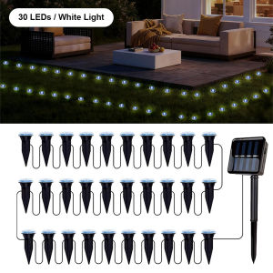 30 LED 760cm Solar Ground Lights Outdoor Waterproof Pathway Landscape String Lighting For Garden Patio Driveway Lawn Yard Walkway Decoration White Auto On Off