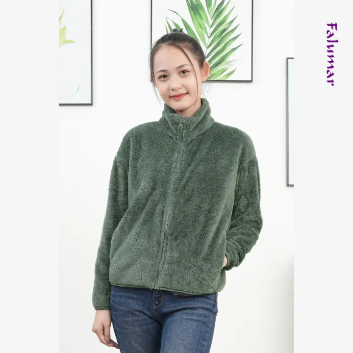 Áo khoác FALUMAR nữ không có mũ, áo lông cừu cổ đứng dáng thụng, Chất ...