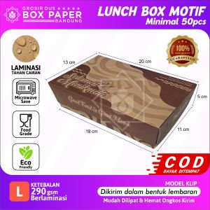 (50 pcs) Kotak Makan Kertas Paper Lunch Box Motif Makanan Kraft 290gsm