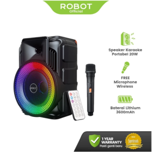 ROBOT Speaker karaoke + mic RGB 50W / Karaoke Speaker Wireless Bluetooth / Speaker Besar Super Bass / Speaker Karoke RB650 RGB Daya 50W Bluetooth 5.0 TF USB 3.5mm AUX Dual Wireless Microphone - Garansi 1 Tahun