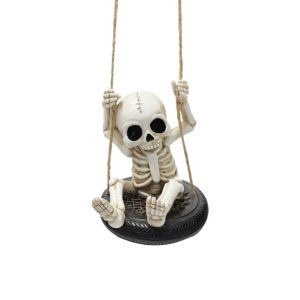LIVELYN Resin Tire Swing Skeleton Hanging Design Lightweight Hanging Skeleton Decoration Fun Weatherproof Garden Resin Figurine For Halloween