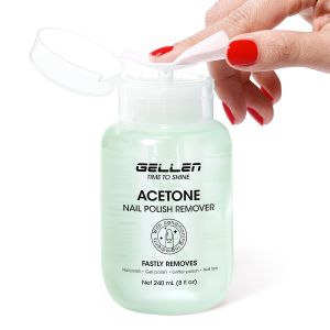 Gellen Acetone Remover for Quick Dry Polish/Gel/Glue Pump Head 3 In 1 Soak Off Gel Remover Infused with Aloe & Glycerin Moisturizing Formula Home Mani 8 Fl.Oz