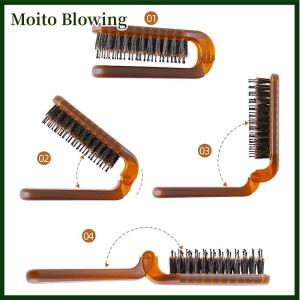 Moito Boar Bristle Hair Brush Amber Foldable Portable Comb Pocket Collapsible Travel Massager Styling Tool Salon Men Women Gift
