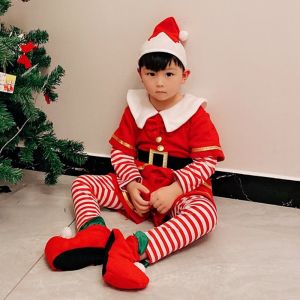 MIRELINA Bộ đầy đủ Trang phục Giáng sinh Đỏ Cung Cosplay Yêu Tinh Cậu bé Cô gái Thoải mái Trang phục nhập vai Tiệc Giáng sinh