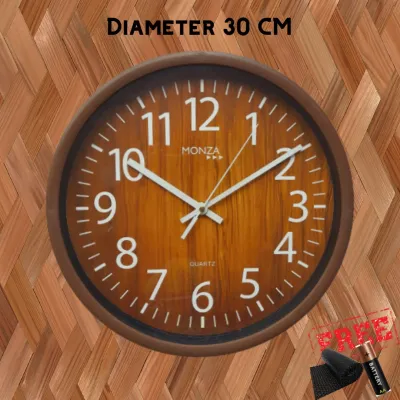 Jam Dinding Besar Kamar Kantor Rumah Motif Kayu Vintage Tebal Minimalis Diameter 30cm Monza M5 MK MV