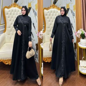 ZIFA FASHION // COD // ABAYA TURKI HITAM BAHAN ROYAL TWICE AKSEN PAYET TABUR MEWAH LD 110CM PB 140CM SIAP KIRIM // ARABIAN GAMIS HITAM MODIS TRENDY // *AR