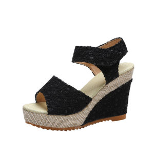 Free Shipping WomenS Summer New Style Wedge Heel Open-Toe Sandals Casual Platform High-Heeled Shoes With Velcro Straps