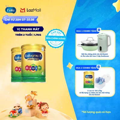 [TỪ 20H 07/08-10/08 MUA LÀ CÓ QUÀ] Bộ 2 lon sữa bột Enfagrow A+ Neuropro 4 với DHA giúp phát triển não bộ cho trẻ từ 2-6 tuổi - 1.7kg/lon