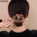 FORUM Girls Simple Elegant All-match Hair Scrunchies Ponytail Holder Crystal Bead Cloth Rose Flower Korean Style Headwear Female Hair Accessories Flower Hair Rope Silk Yarn Rubber Band. 