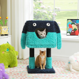 2-in-1 Detachable Cat Tree Cute Cat Tower with Double Cozy CondoScratching PostsFunny Eyes and Ears Cat House for Indoor Cats