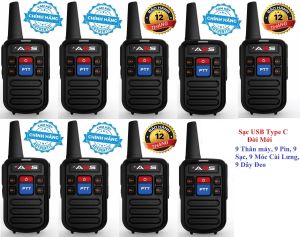 Bộ 9 Bộ đàm siêu nhỏ Mini chất lượng khủng ABS GP800 (2 Phím bấm PTT)-Sạc USB Type C