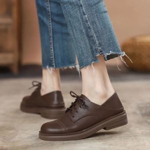 2025Women soft leather lace up oxford shoes casual thick-soled retro students shoes8/27