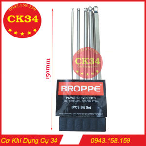 Bộ 5 đầu lục giác bi bóng dài 150mm chuôi lục giác dành cho khoan pin điện hãng Broppe cao cấp