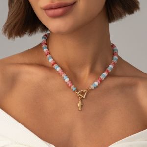 FEELDG Bohemian Dây chuyền cá nhỏ Nhựa Đầy màu sắc Trang sức hình con cá Phong cách đại dương Dây chuyền hạt cườm Phụ nữ