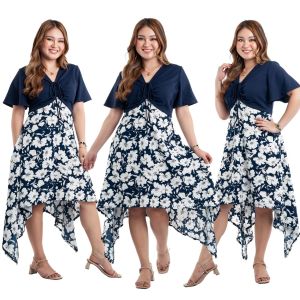 SD4 ELLA Floral Hanky Hem Ruffle Pocket Ruched Drawstring Dress