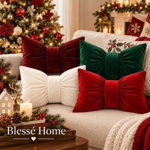 ZZ Bow Pillow Ribbon Pillow Christmas Pillow Cases Throw Pillow for Home Office Events Catering 18x18 inches pillow case only - high quality item - made of excellent  fabric - reversible - decorative - excellent quality - excllent quality - fabric from