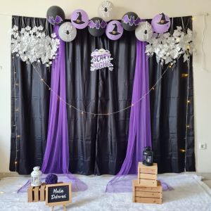Dekorasi Backdrop Photobooth Tema  Halloween Pesta  Background Halloween Trick or Treat Backdrop