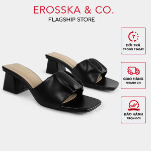 Erosska - Dép cao gót nữ quai ngang nhún sang trọng cao 5cm màu nude - EM099