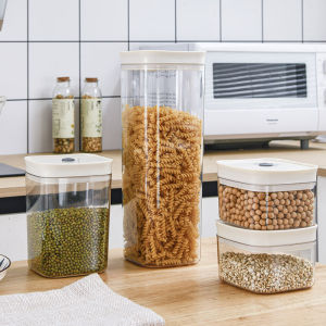 Lưu trữ nhựa trong suốt Jar cho đồ khô nhà bếp niêm phong và Stackable container