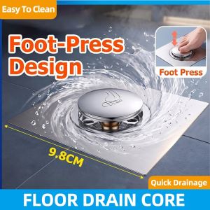 Foot Press Pop Up Floor Drain 304 Stainless Steel Panel Detachable Brass Core Anti Odor Shower Sewer Strainer Hair Catcher Filter