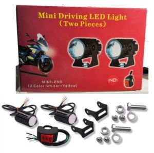 2PCS Mini Motorcycle Driving Light 2 Color White+Yellow Pair with Handlebar Switch Motor Spotlight