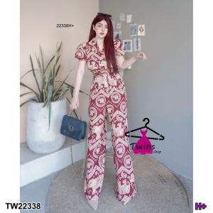 Set 2 ชิ้น เสื้อช้างแขนพอง สม็อคเอว + กางเกงช้างขายาว TT22338