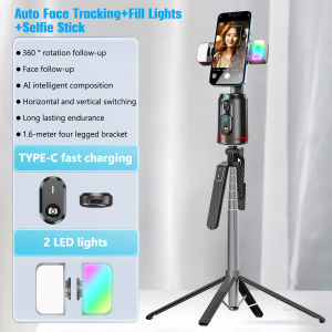 Auto Face Tracking Phone Holder Stand 360 Degree Rotation Face Body Phone Tripod Smart Shooting Holder Gesture Control Fast Face Body Object Tracking Cameraman Robot Mount for Android iPhone Smartphone for Video Vlog Live Stream No App