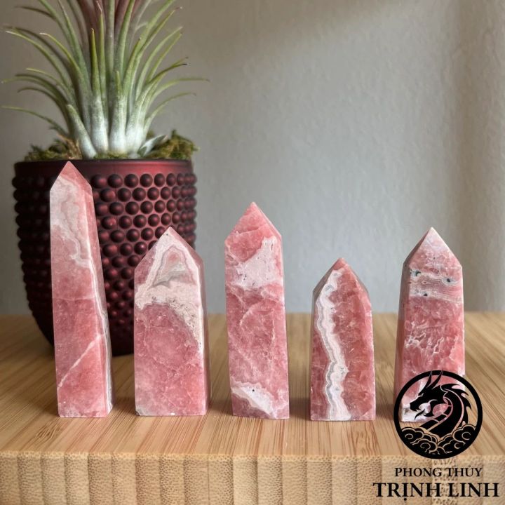 Trụ đá Đào Hoa Rhodochrosite thanh tẩy dùng trong Tarot, reiki, thiền ...