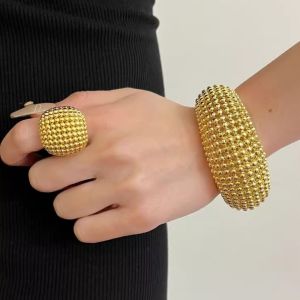 YAOO Vintage Hollowed-out Round Bead Bracelet Punk Wrist Jewelry Open Cuff Bracelet Creative Gold Color Fashion Luxury Ring Women/Men