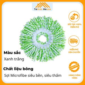 Bông lau nhà xoay 360 độ sợi microfibe màu xanh trắng sợi siêu dày lau siêu sạch gấp 4 lần