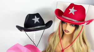 Rhinestones Star Top Hat for Women Men with Five Pointed Star Pattern Wide Brims Hat for Music Festival and Theme Event