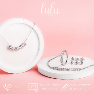 Lulu Moissanite Jewelry - Set Perhiasan Berlian Moissanite Lapis Emas 18K - Delvina Set Round Cut Full Moissanite Jewelry Sertifikat GRA