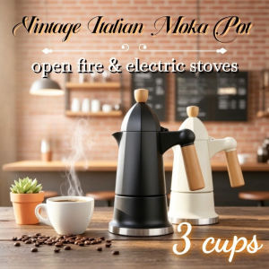 Classic Italian Moka Pot with Wooden Handle Vintage Aluminum Espresso Maker Home Coffee Tool