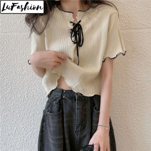 LuFashion Crop Tops for Women Knit Summer Design Short Sleeve Casual T-Shirts