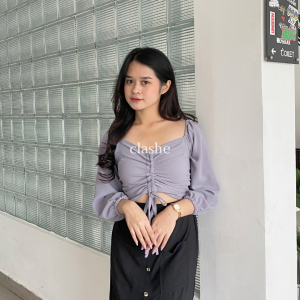 Lenny Top Baju Blouse Wanita Atasan Lengan Panjang Crinkle Airflow Anti Lecek Korean Style Kekinian Terbaru Ootd by Clashe