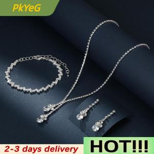 PkYeG 3Pcs Fashionable Womens Jewelry Set With Zircon Earrings Necklaces Bracelets Wedding Decoration