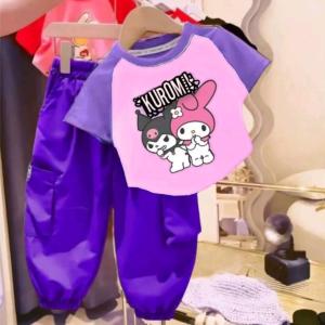 Setelan Anak Perempuan Model Kaos dan Celana Cargo Motif Kuromi Usia 1-6 Tahun - Fashion Anak Terbaru