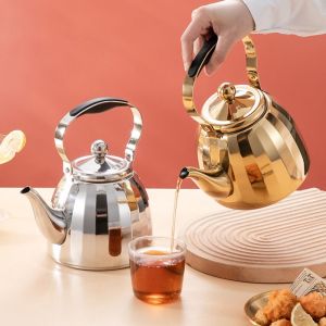 HCHC MALL 1/1.5/2L Restaurant Tea Kettle Stainless Steel Removable Infuser Boiling Water Pot Household Mirrored Water Kettle Hotel
