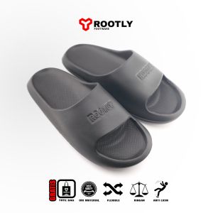 Rootly - Sandal Slop Cowok Kekinian Adillete Slide on Hitam Empuk